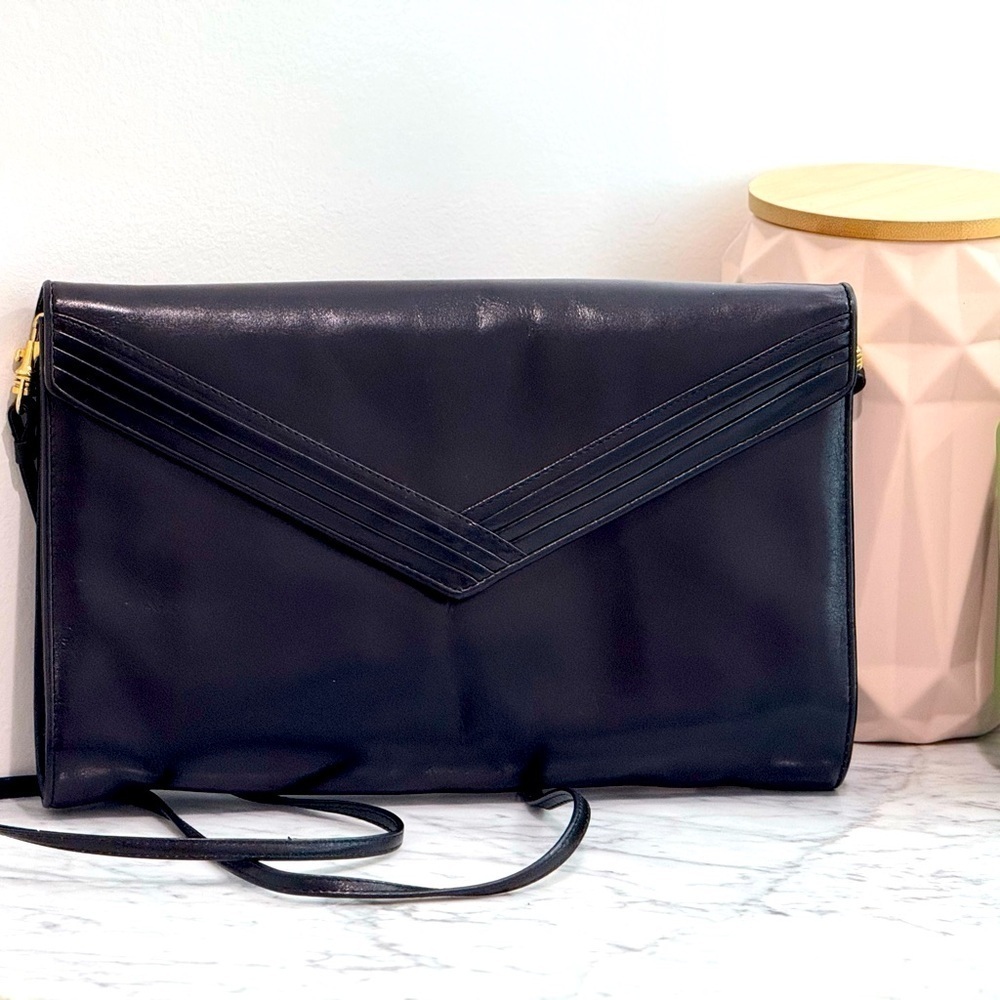 Mary Ann Rosenfeld | Vintage Black Leather Clutch with Removable Crossbody Strap